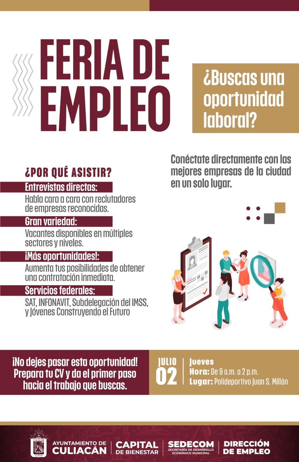 Invita el Ayuntamiento de Culiacán a la Gran Feria de Empleo este 2 de julio en el Polideportivo Juan S. Millán