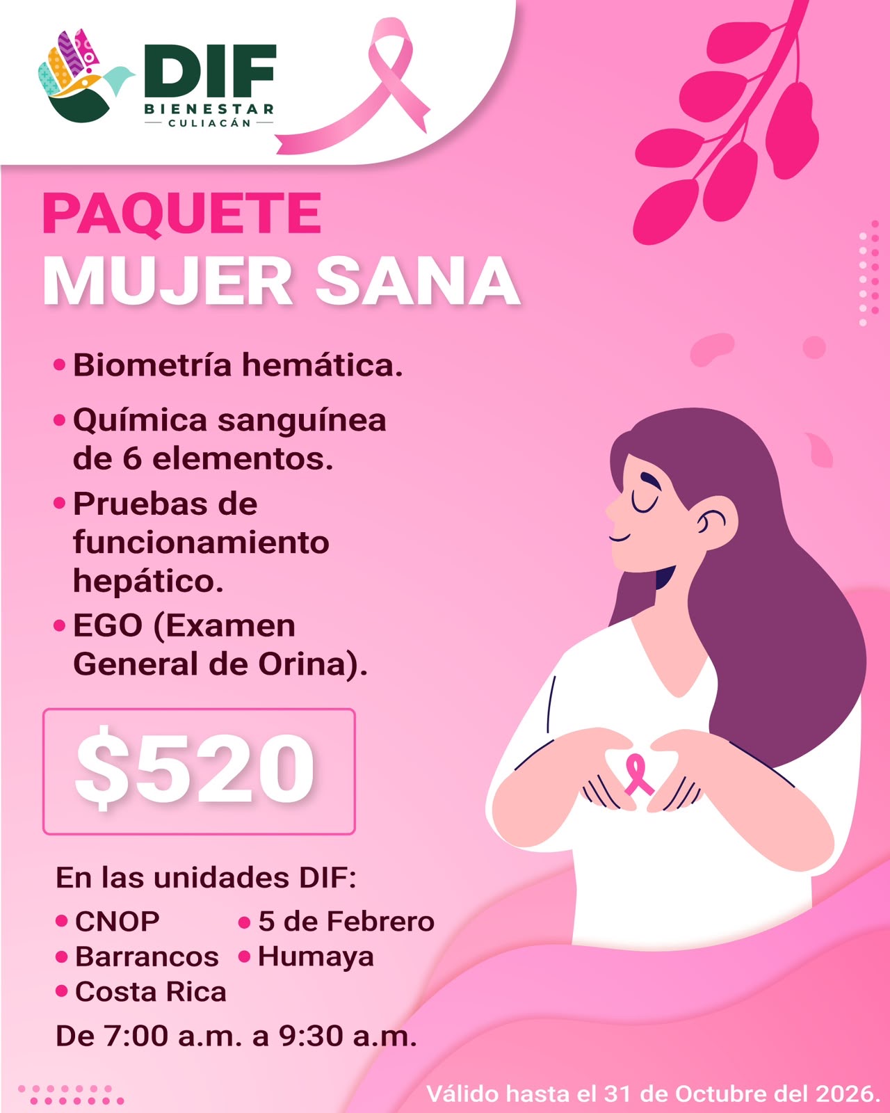 DIF Culiacán ofrece paquetes de estudios de laboratorio durante el Mes Rosa